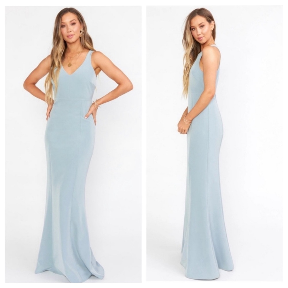 SHOW ME YOUR MUMU Morgan Gown Silver Sega Stretch Crepe Size 1X NWT